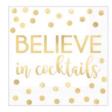 Hens Party Snack Size Napkins - Believe in Cocktails Metallic Gold